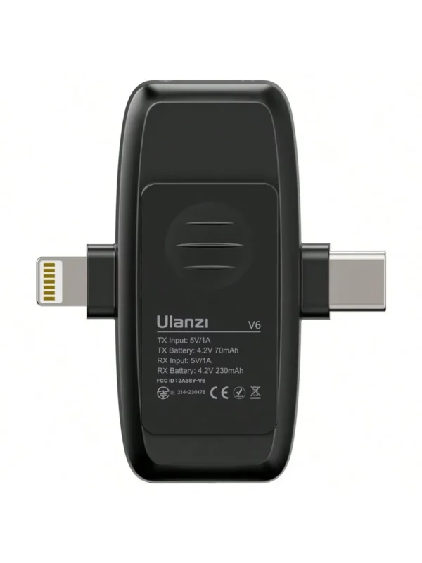 Ulanzi V6 3-in-1 Plug-Play Wireless Lavalier Microphone for iPhone/Android/Camera